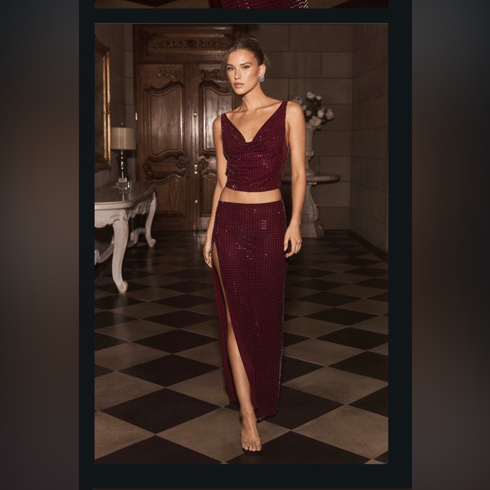 Meshki Ellery Square Diamanté Top & Skirt